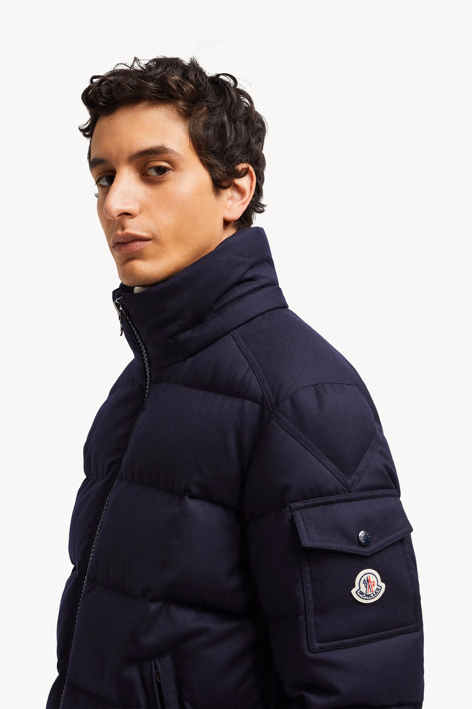 Montgenevre Hooded Wool Flannel Short Down Jacket Men Navy Blue Moncler 7